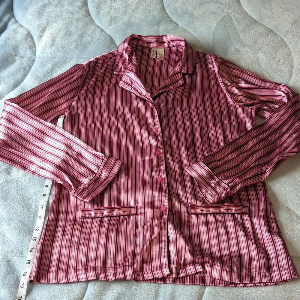 Ambrielle Satin long sleeve striped pajama set, pink, black, silver (M) - Picture 2 of 7
